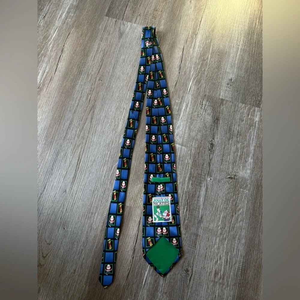 VTG Jolly ‘Ol Nickties Santa Christmas Golf Tie Silk Blue Patterned Men's Tie